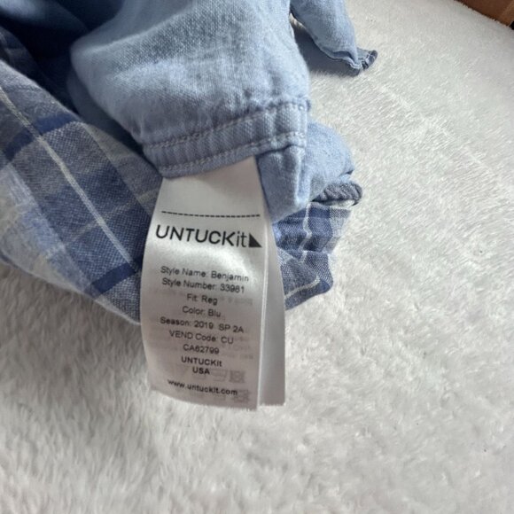 Untuckit Mens Plaid Short Sleeve Button-Down Cotton Benjamin Shirt Large Blue - Picture 4 of 8